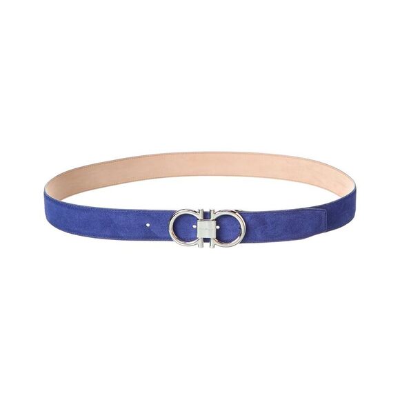 Ferragamo Gancini Adjustable Suede Belt Blue